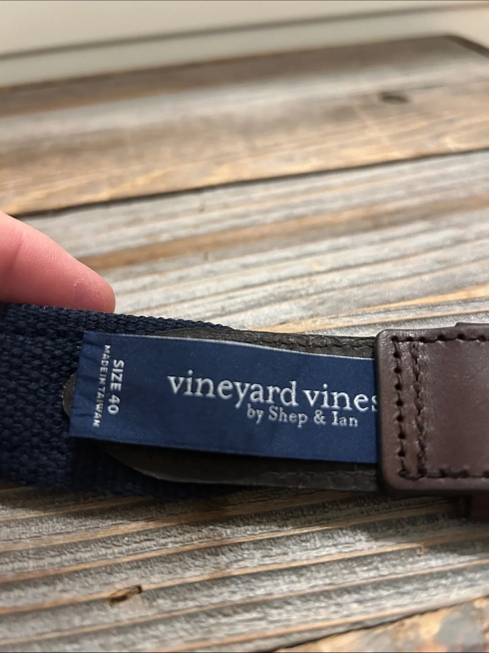 Vineyard Vines Navy & Brown Patterned Whale Belt
